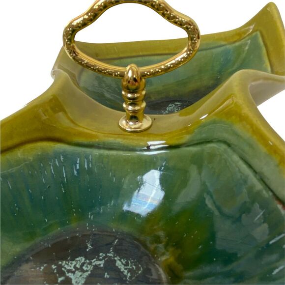 Tidbit Tray Nut Dip Bowl Vintage Green Blue Ceramic Mid Century Asymmetrical - Picture 6 of 16